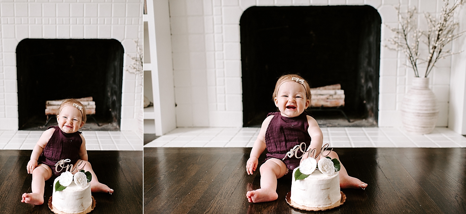cake smash one year old session in home with Meg Newton Photography