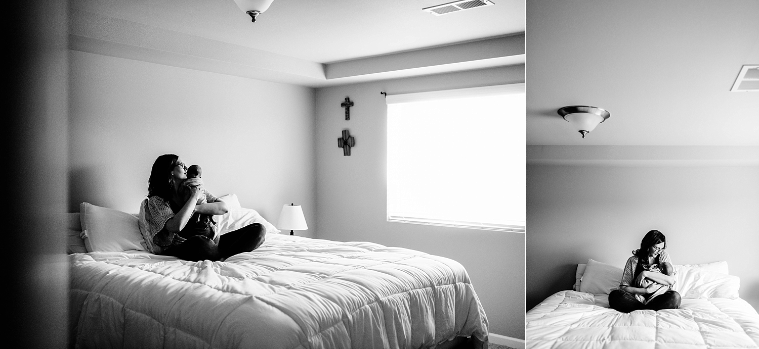 black and white portraits of Mama and baby during lifestyle newborn photoshoot | Meg Newton Photography